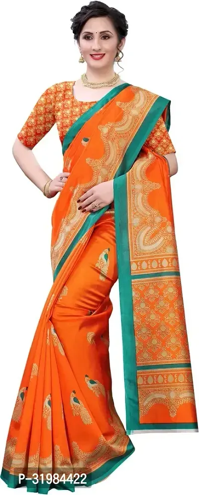 Stylish Orange Art Silk Saree With Blouse Piece For Women-thumb4