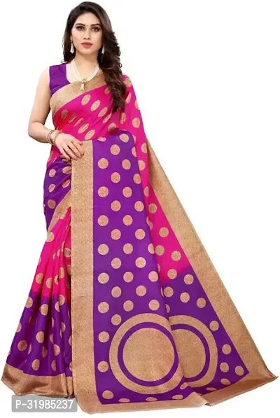 Stylish Pink Cotton Silk Saree With Blouse Piece For Women-thumb0