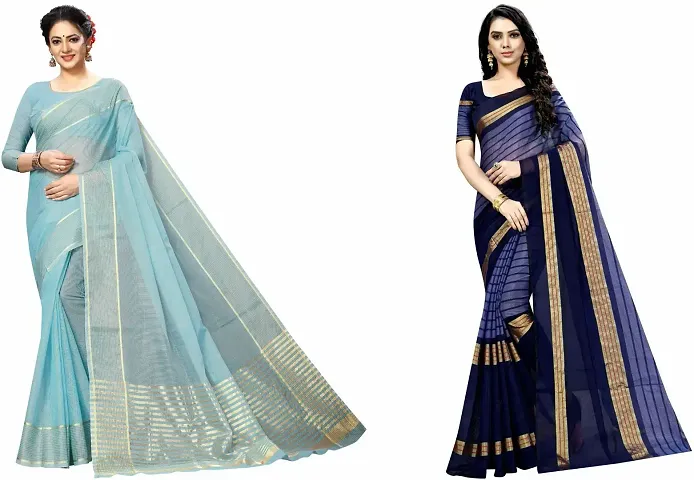 Stylish Blend Saree With Blouse Piece For Women Pack Of 2