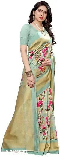 Stylish Green Cotton Silk Saree With Blouse Piece For Women-thumb3