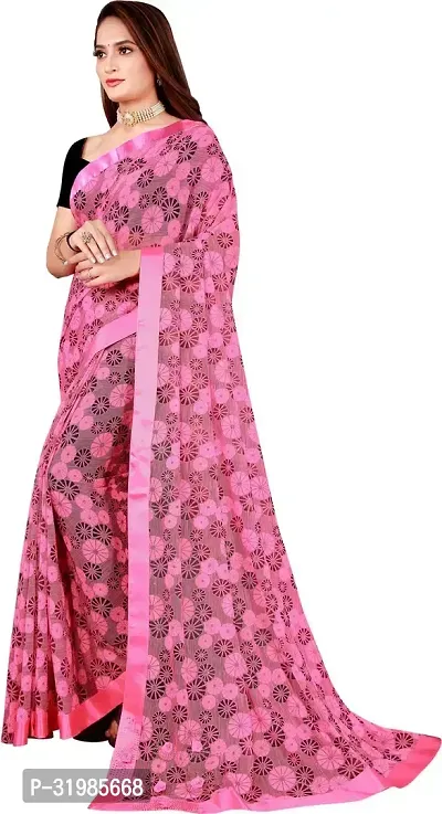 Stylish Pink Cotton Silk Saree With Blouse Piece For Women-thumb2