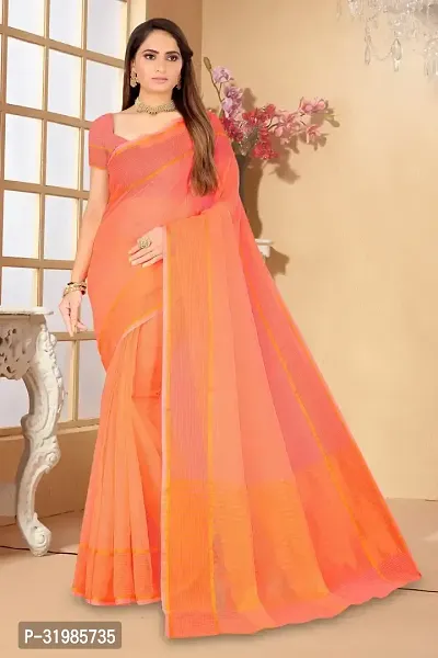 Stylish Peach Cotton Silk Saree With Blouse Piece For Women