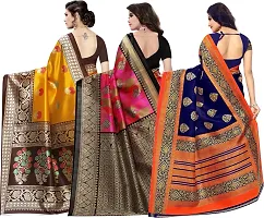 Stylish Multicoloured Cotton Silk Saree With Blouse Piece For Women Pack Of 3-thumb1