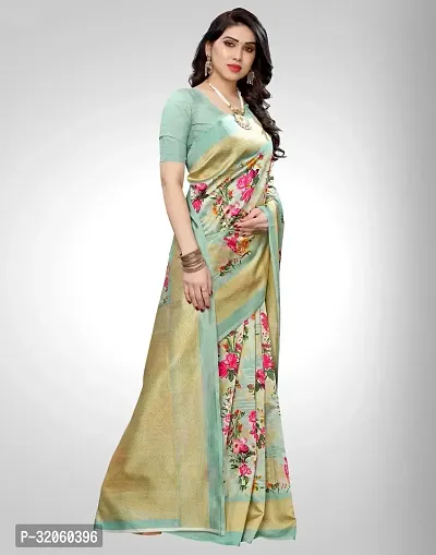 Stylish Cotton Silk Blue Printed Saree with Blouse piece For Women-thumb3