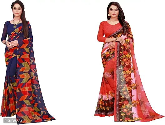 Stylish Multicoloured Georgette Saree With Blouse Piece For Women Pack Of 2