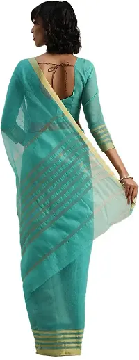 Stylish Turquoise Cotton Silk Saree With Blouse Piece For Women-thumb1