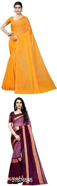 Stylish Multicoloured Cotton Silk Saree With Blouse Piece For Women Pack Of 2-thumb0