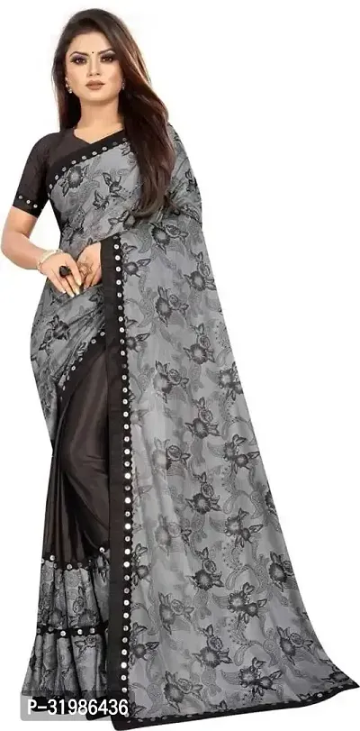 Stylish Grey Cotton Silk Saree With Blouse Piece For Women