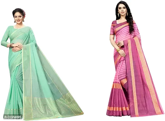 Stylish Multicoloured Cotton Silk Saree With Blouse Piece For Women Pack Of 2