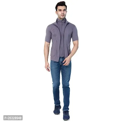 Black Collection Men's Plain Zipper Half Sleeves T-Shirt-thumb4