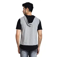 Black Collection Men's V Neck Hooded Half Sleeves T Shirt-thumb1