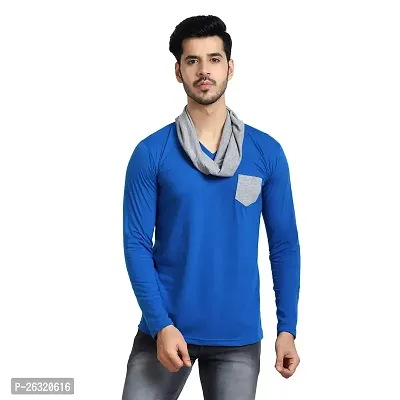 Black Collection Men's V-Neck Attached Muffler Full Sleeve T-Shirt-thumb0