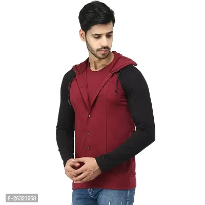 Black Collection Color Block Men Hooded Neck Full Sleeve T-Shirt-thumb3
