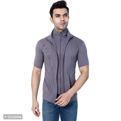 Black Collection Men's Plain Zipper Half Sleeves T-Shirt-thumb0