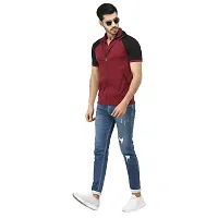 Black Collection Color Block Men Double Collared Neck T-Shirt-thumb3