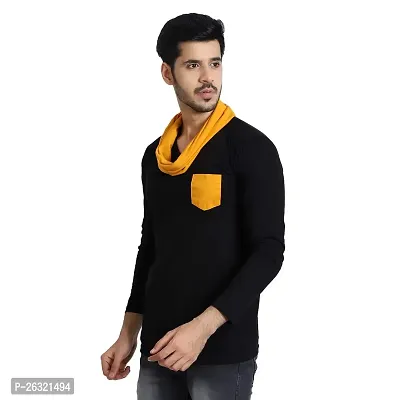 Black Collection Men's V-Neck Attached Muffler Full Sleeve T-Shirt-thumb3