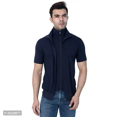 Black Collection Men's Plain Zipper Half Sleeves T-Shirt-thumb0