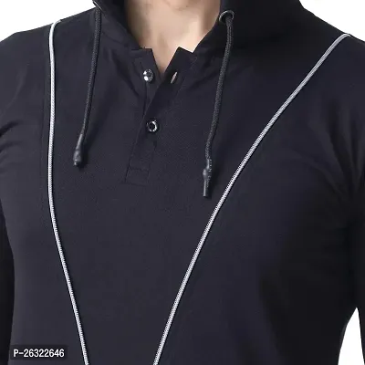 Black Collection Solid, Self Design Men Hooded Neck Full Sleeve T-Shirt-thumb5