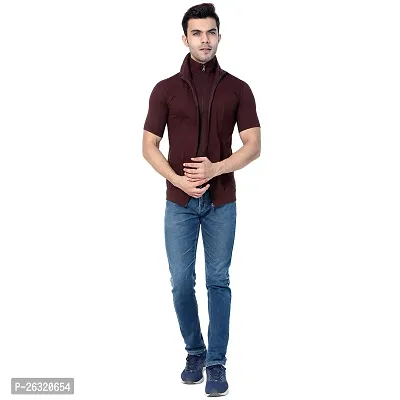 Black Collection Men's Plain Zipper Half Sleeves T-Shirt-thumb4