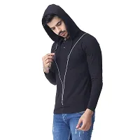 Black Collection Solid, Self Design Men Hooded Neck Full Sleeve T-Shirt-thumb3