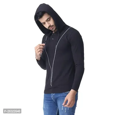Black Collection Solid, Self Design Men Hooded Neck Full Sleeve T-Shirt-thumb4