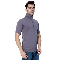 Black Collection Men's Plain Zipper Half Sleeves T-Shirt-thumb1