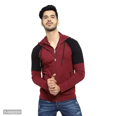 Black Collection Color Block Men Hooded Neck Full Sleeves T-Shirt