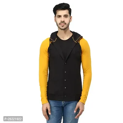 Black Collection Color Block Men Hooded Neck Full Sleeve T-Shirt-thumb0