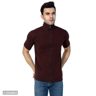 Black Collection Men's Plain Zipper Half Sleeves T-Shirt