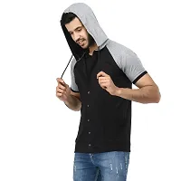 Black Collection Color Block Men Hooded Neck Half Sleeve T-Shirt-thumb2