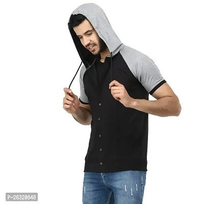 Black Collection Color Block Men Hooded Neck Half Sleeve T-Shirt-thumb3