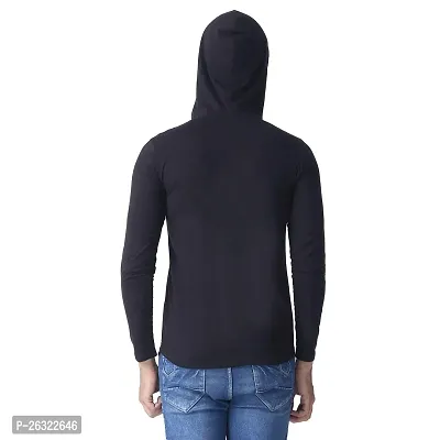 Black Collection Solid, Self Design Men Hooded Neck Full Sleeve T-Shirt-thumb2