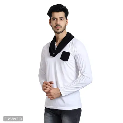 Black Collection Men's V-Neck Attached Muffler Full Sleeve T-Shirt-thumb3