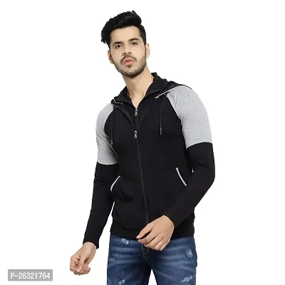 Black Collection Color Block Men Hooded Neck Full Sleeves T-Shirt