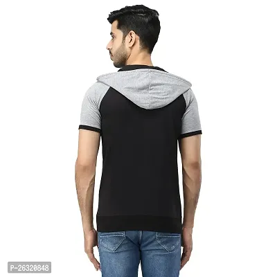 Black Collection Color Block Men Hooded Neck Half Sleeve T-Shirt-thumb2