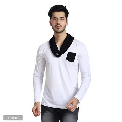 Black Collection Men's V-Neck Attached Muffler Full Sleeve T-Shirt