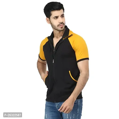 Black Collection Color Block Men Double Collared Neck T-Shirt-thumb3