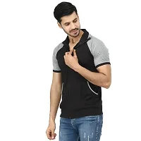 Black Collection Color Block Men Double Collared Neck T-Shirt-thumb2