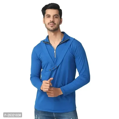 Black Collection Self Design Men Collared Neck Half Zip Full Sleeve T Shirt