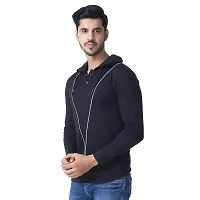 Black Collection Solid, Self Design Men Hooded Neck Full Sleeve T-Shirt-thumb2