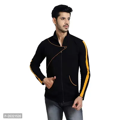 Black Collection Men's Self Design Full Sleeves Zipper T Shirt