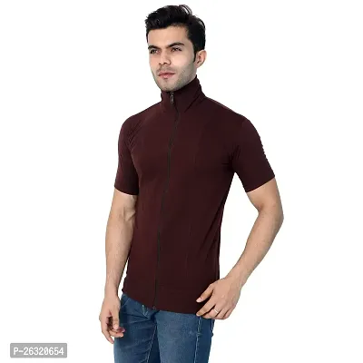 Black Collection Men's Plain Zipper Half Sleeves T-Shirt-thumb3