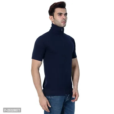 Black Collection Men's Plain Zipper Half Sleeves T-Shirt-thumb4