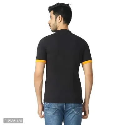 Black Collection Men's Self Design Mandarin Collar T Shirt-thumb2