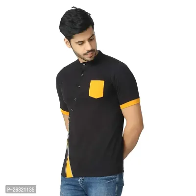 Black Collection Men's Self Design Mandarin Collar T Shirt-thumb3