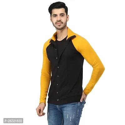 Black Collection Color Block Men Double Collared Neck T-Shirt-thumb4