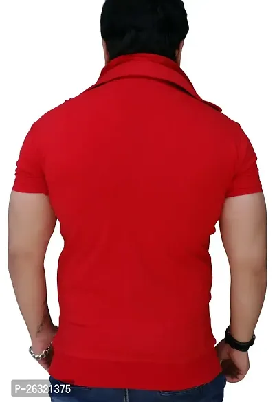 Black Collection Men's Plain Zipper Half Sleeves T-Shirt-thumb2
