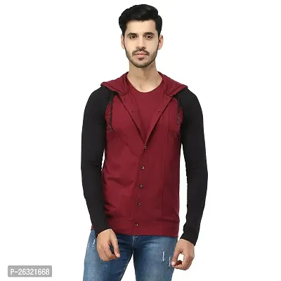 Black Collection Color Block Men Hooded Neck Full Sleeve T-Shirt-thumb0