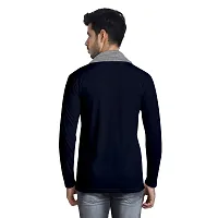 Black Collection Men's Polycotton V-Neck Attached Muffler Full Sleeve Smart Fit T-Shirt (Navy Blue, Grey, Small)-thumb1