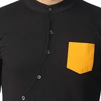 Black Collection Men's Self Design Mandarin Collar T Shirt-thumb4